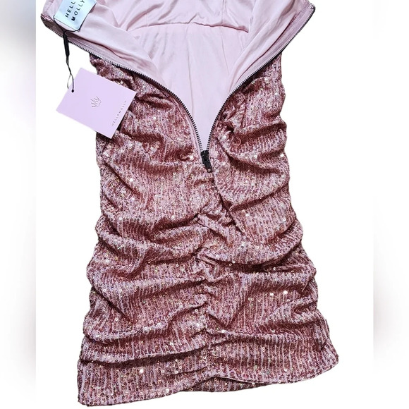 Hello Molly Replay Button Pink Sequin Mini Dress NWT - Picture 9 of 12